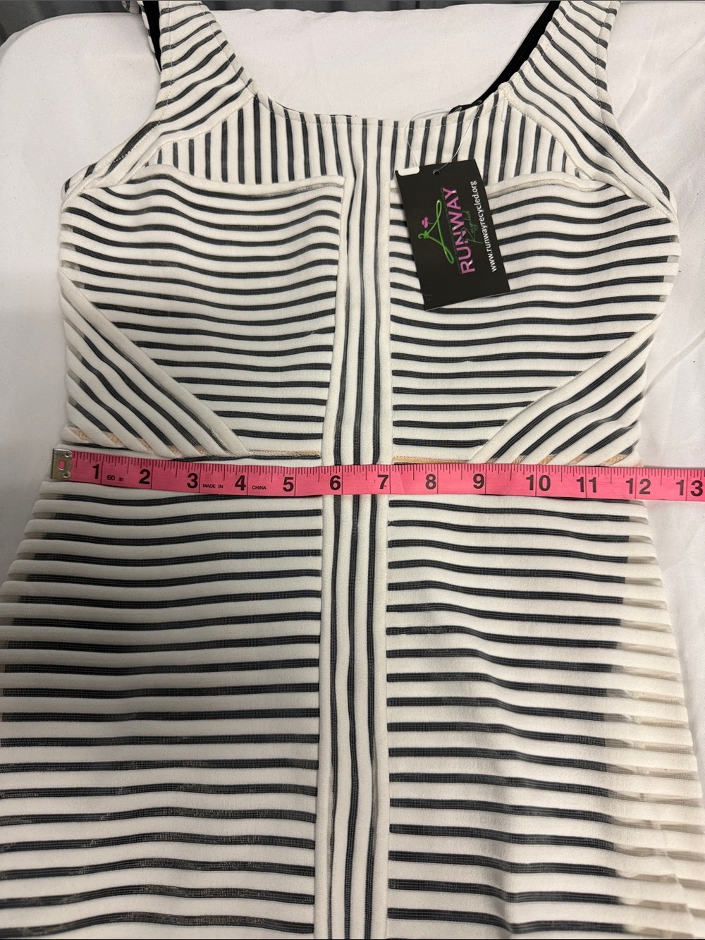 bebe Black White Striped Bodycon Midi Dress | Illusion Panel | Small - Picture 10 of 15